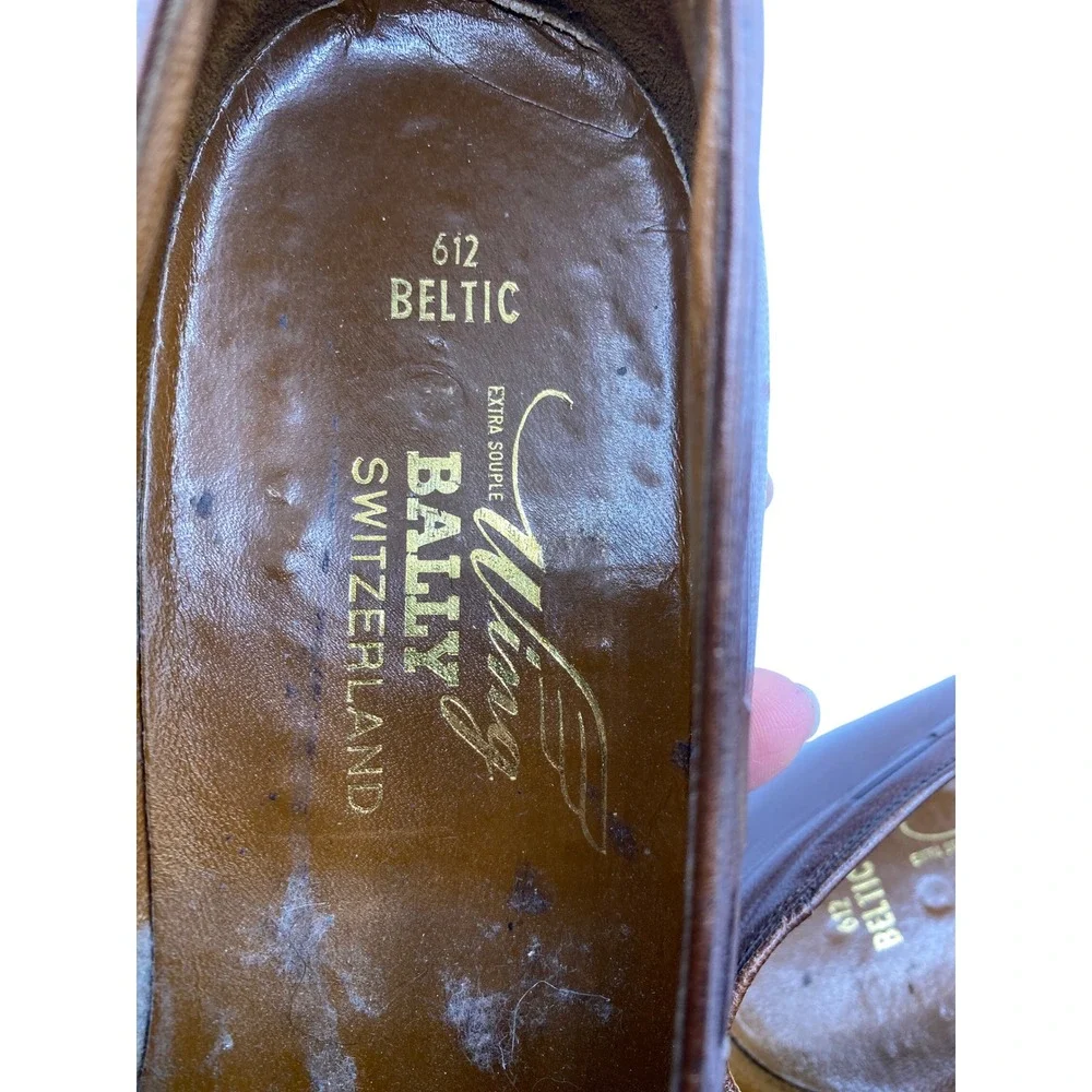 VTG Bally Switzerland Brown Leather Tassel Loafers Wing Beltic 612 Mens Size 9 M